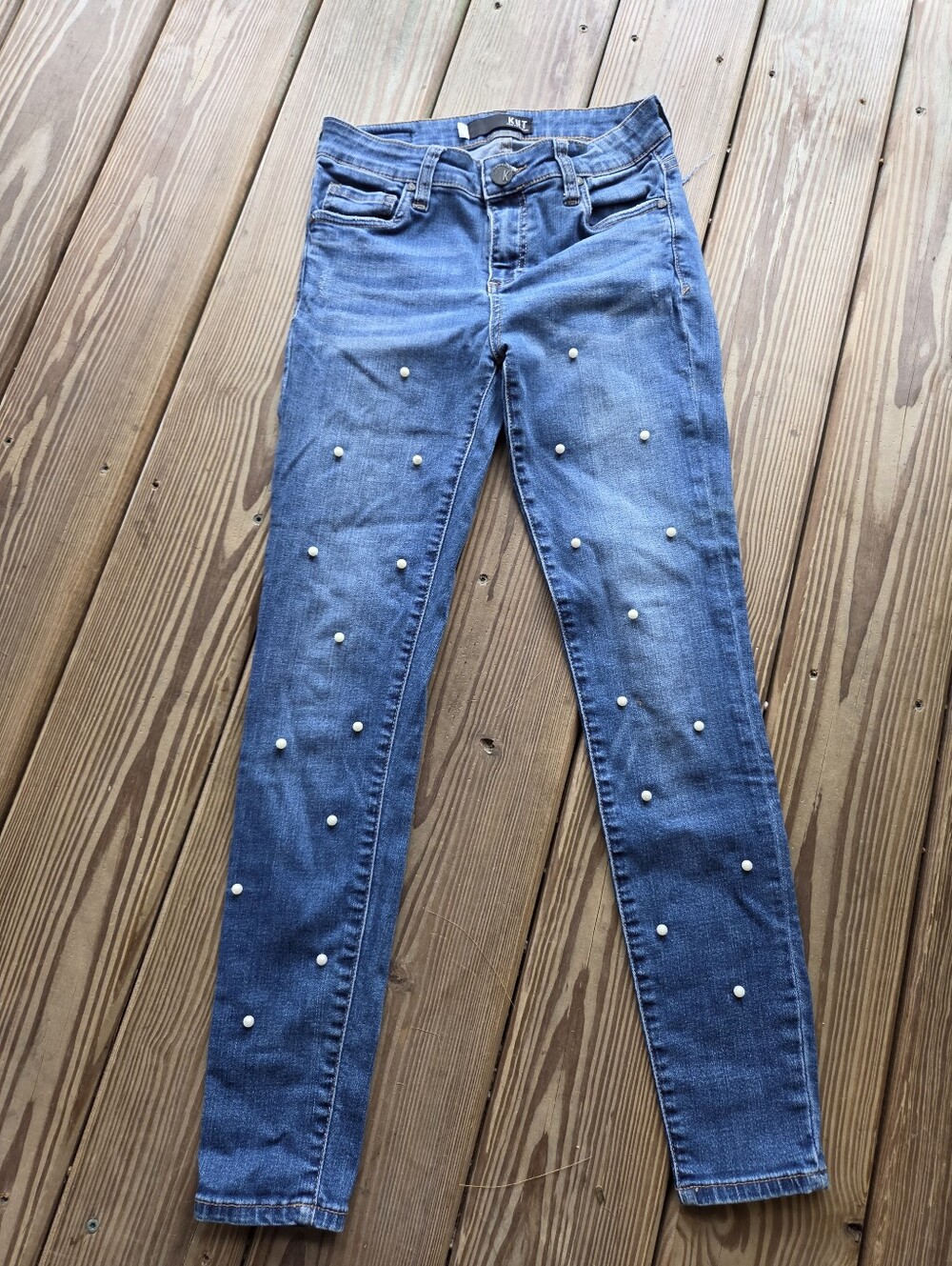 KUT from the Kloth Pearl Embellished Ankle Skinny Jeans - Medium Wash - Size 0